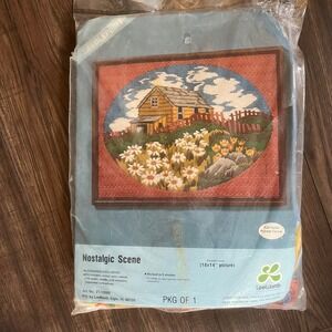 Vintage LeeWards Needlepoint Kit Nostalgic Scene Cottagecore 14" x 18" 21-13009